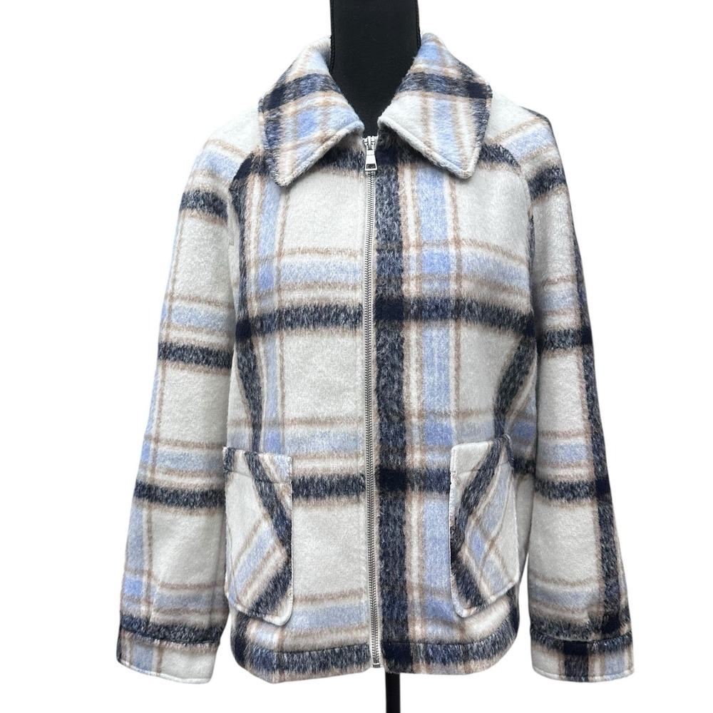 Cambridge Dry Goods Full‎ Zip Jacket Shacket Women's Size L Plaid Blue Soft